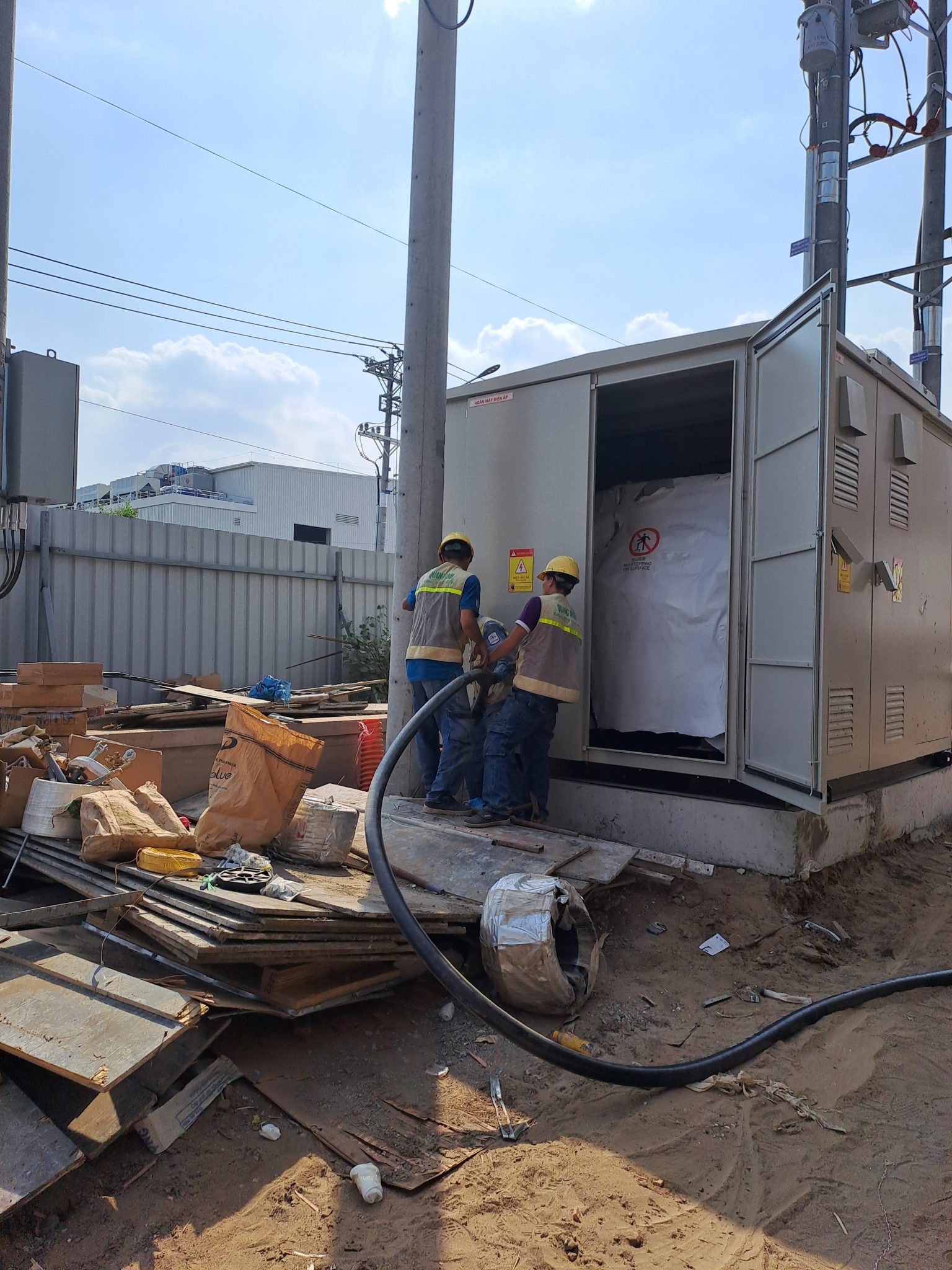 Installing underground cables for transformer station Installing underground cables for transformer station