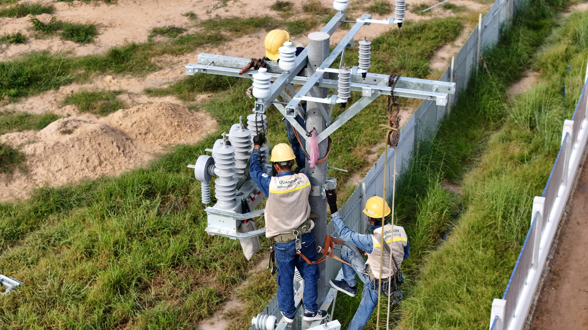 Overview of industrial electrical installation Industrial electrical system being installed at a factory