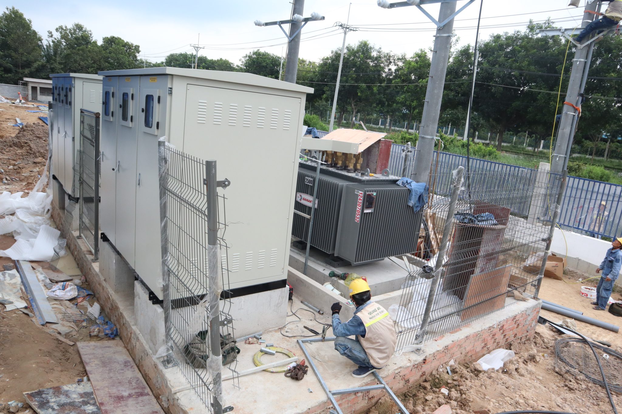 Main Power Cables Installation Factory power cable installation process in an industrial setting.