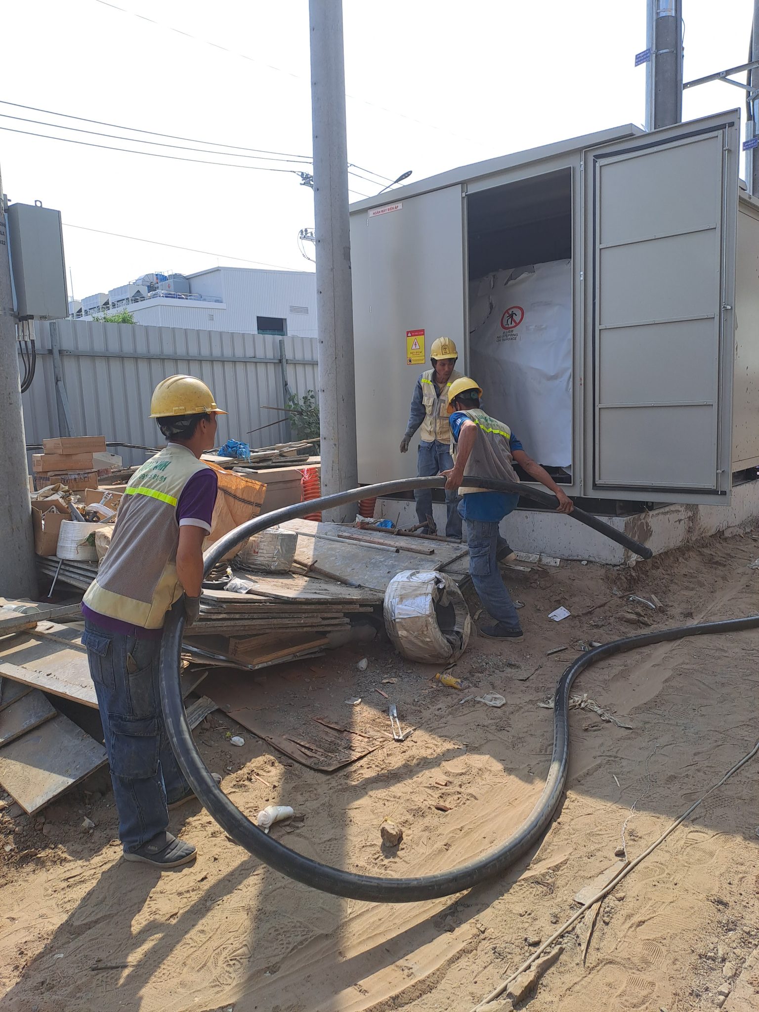 Industrial plant's electrical system with transformer and panel board.